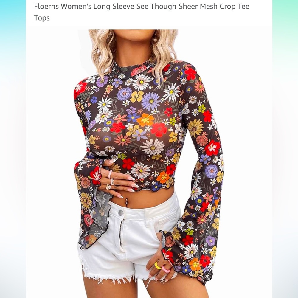 Women's Floral Mesh Crop Top